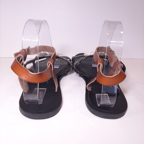 3/$20 OLD NAVY Woven Tribal Tasseled Faux Leather Sandals Flats Shoes Black - Picture 5 of 11